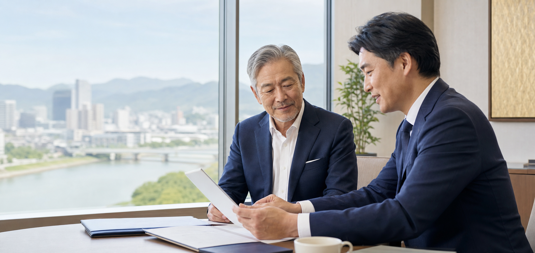 岐阜市の会社売却と事業承継について相談する経営者とM&Aアドバイザー