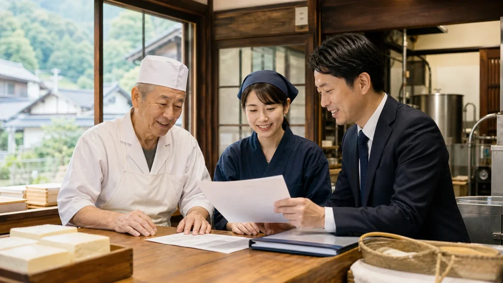 飛騨や白川村の食品事業承継を相談する店舗経営者とアドバイザー