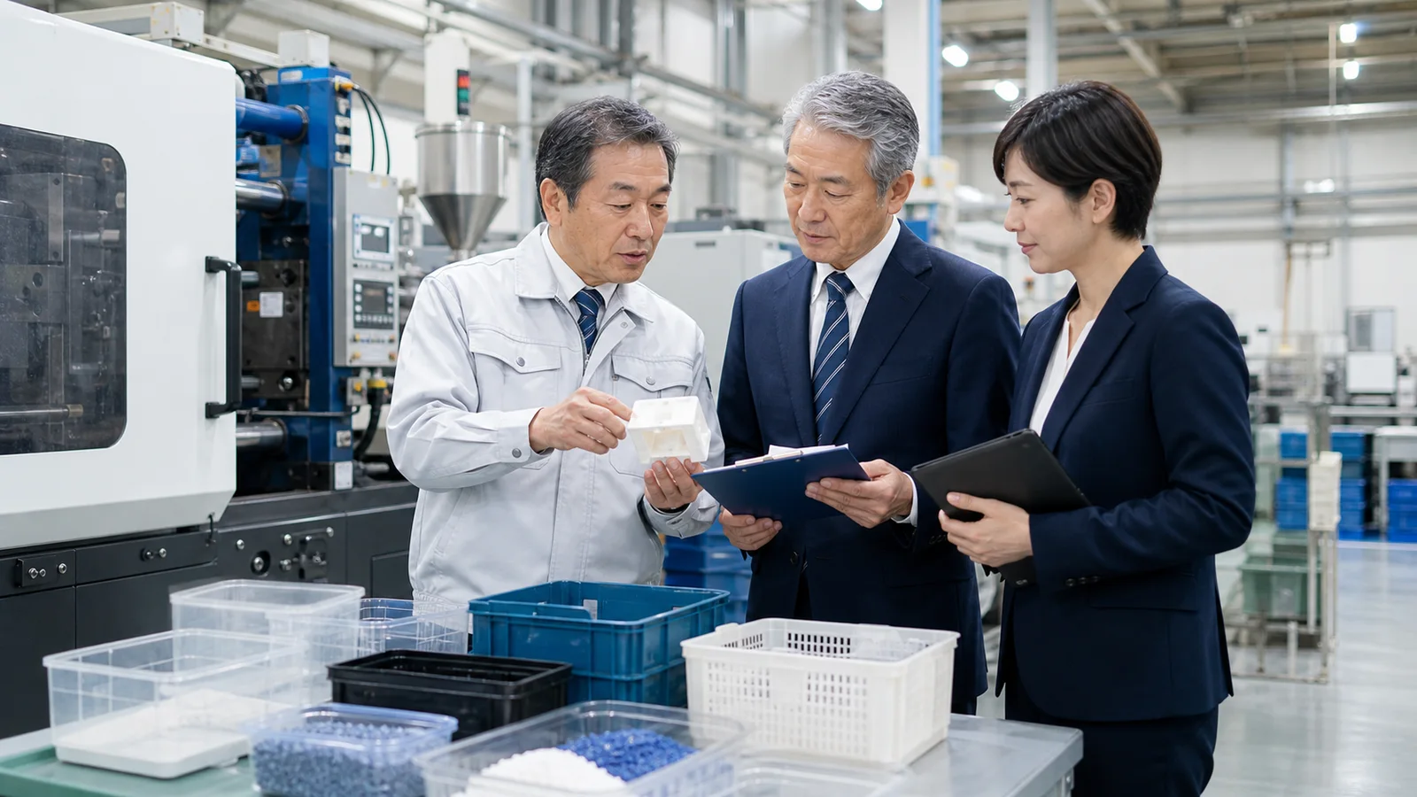 プラスチック射出成形会社のM&Aで製造現場を確認する担当者