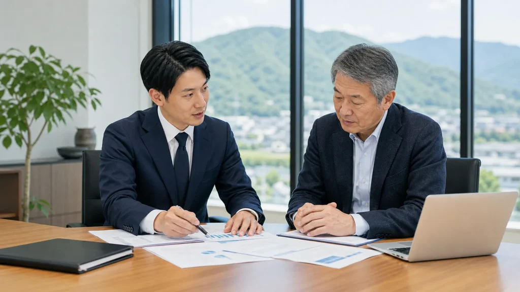 岐阜で会社売却を考える経営者とM&Aアドバイザーの相談風景